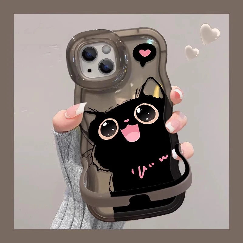 适用于苹果16可爱猫咪手机壳oppo华为vivo双支架创意流行卡通新款