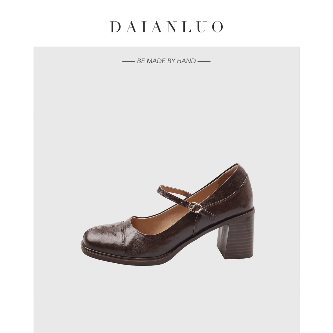 【跟高6cm】2025新款真皮百搭法式单鞋方头高跟鞋粗跟一字带玛丽珍