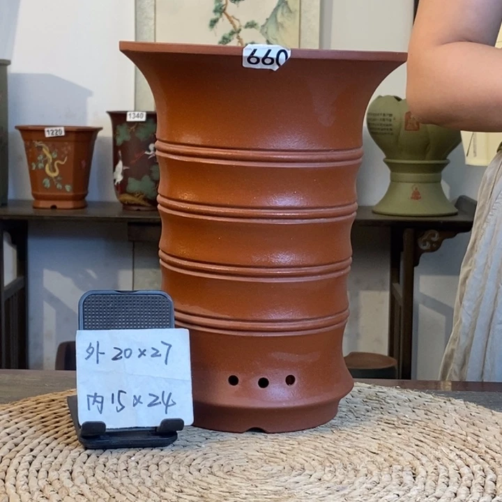紫砂花盆  特惠清水泥竹节兰花盆660