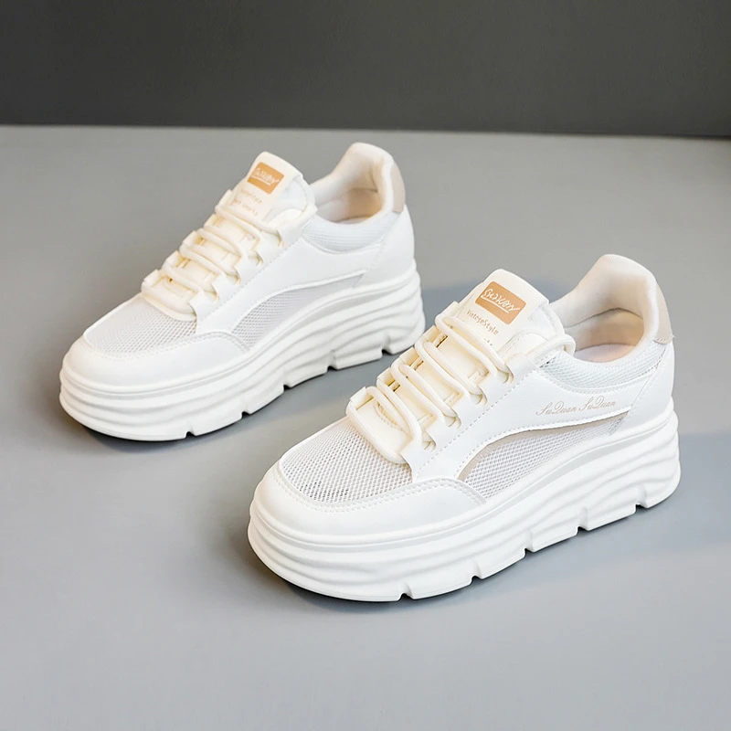 新款小白鞋2025春夏季镂空网面内增高厚底学生百搭流行运动