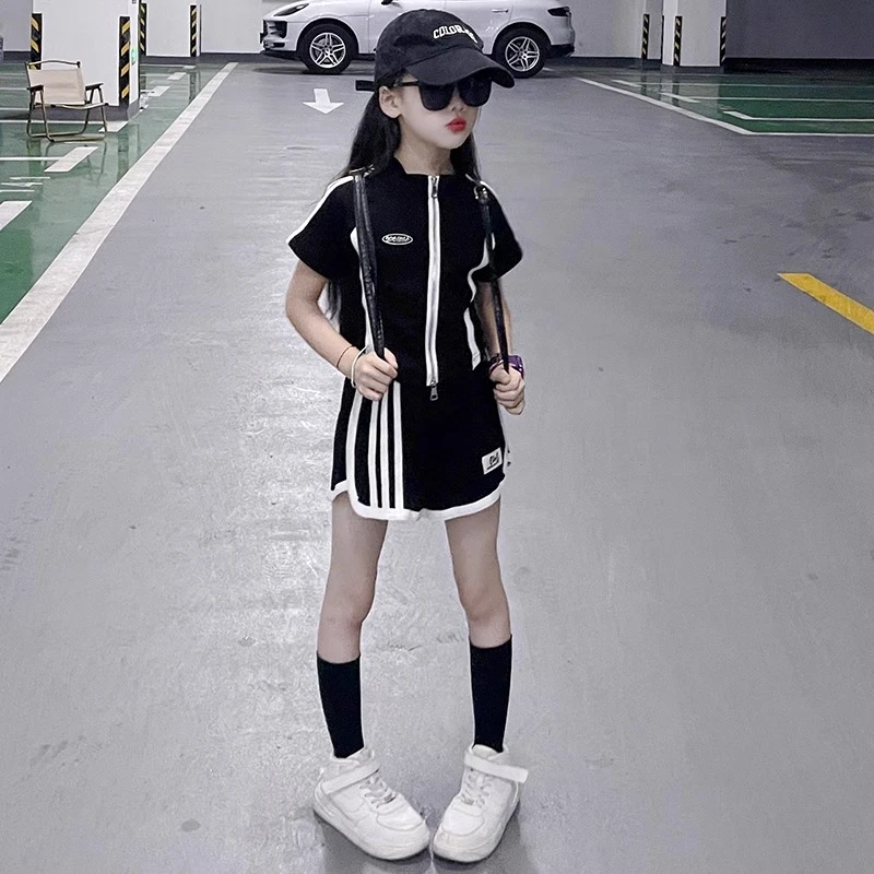 运动套装女童夏季2025新款大童女孩洋气短袖儿童夏装休闲网红短裤