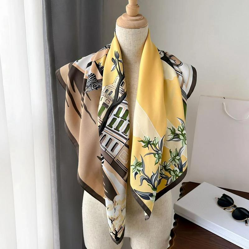 丝巾斜纹丝巾春秋款绸缎丝巾大披肩秋冬季时尚丝绸丝巾女伴手礼