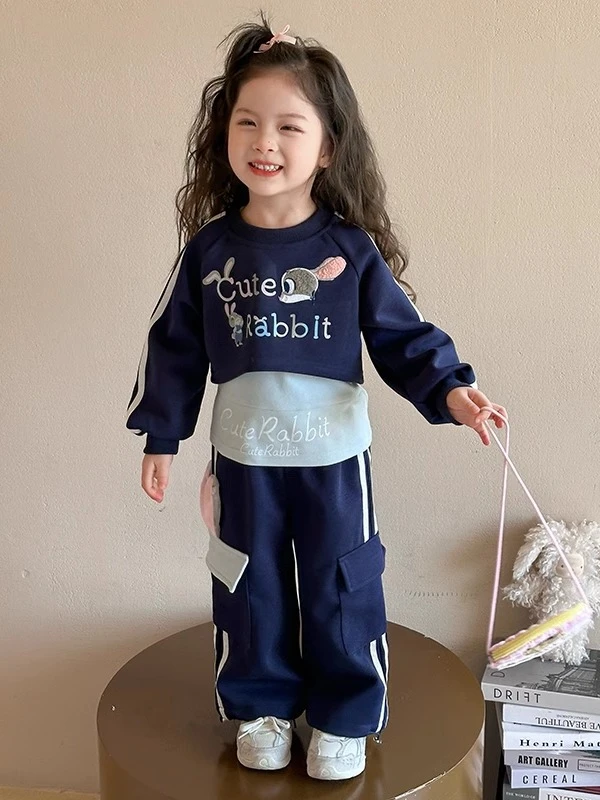 女童网红新款洋气春秋季2025韩版兔子警官长袖套装小女孩休闲秋装