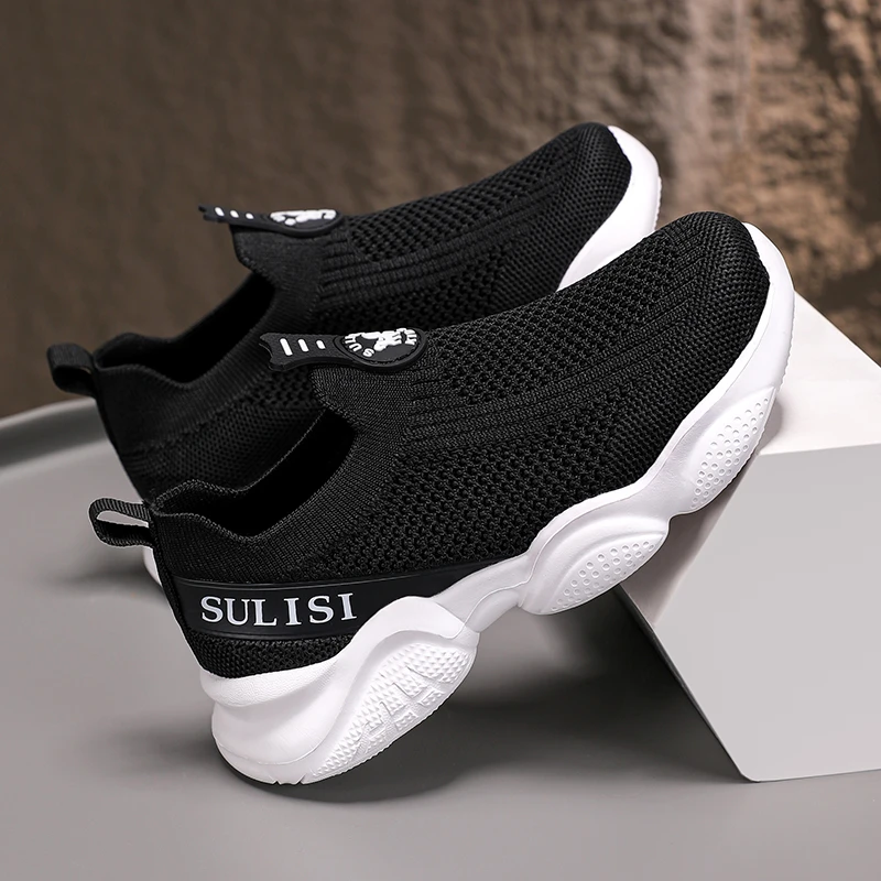 ABC男童运动鞋6-12岁潮款春夏一脚蹬全黑色休闲鞋儿童中大童网鞋