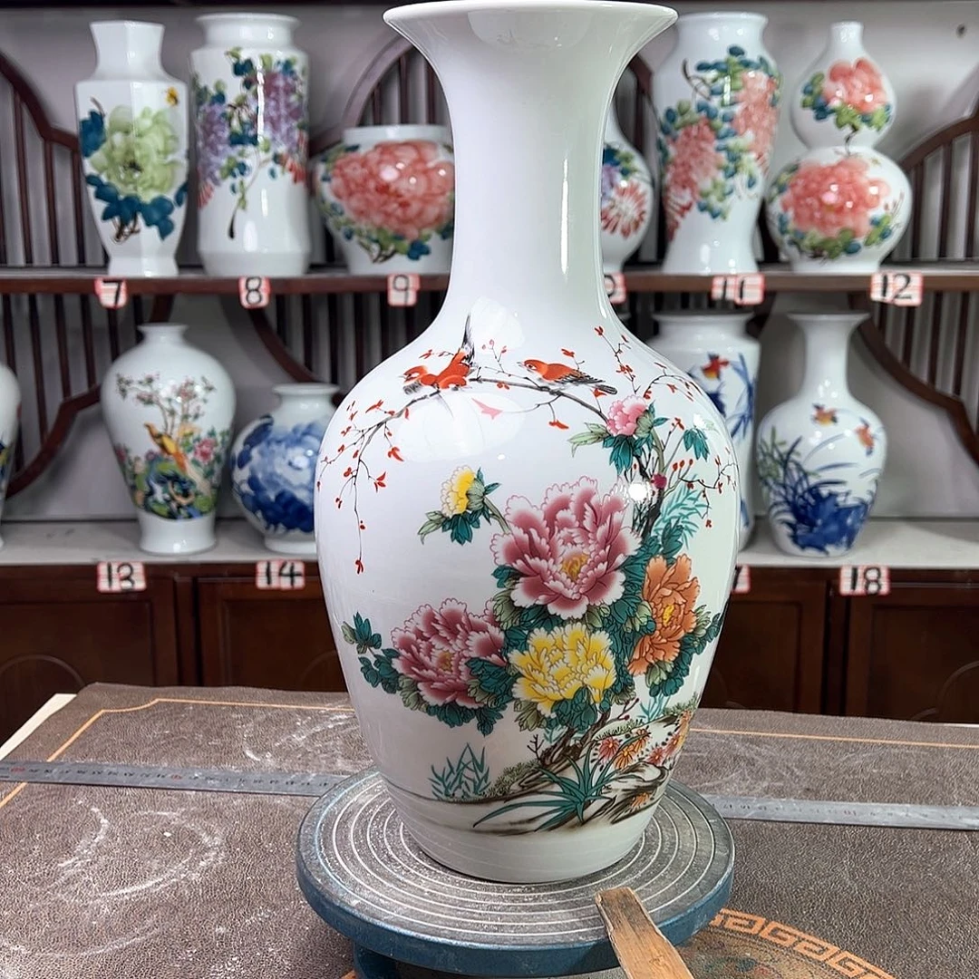 摆件景德镇陶瓷棒牡丹