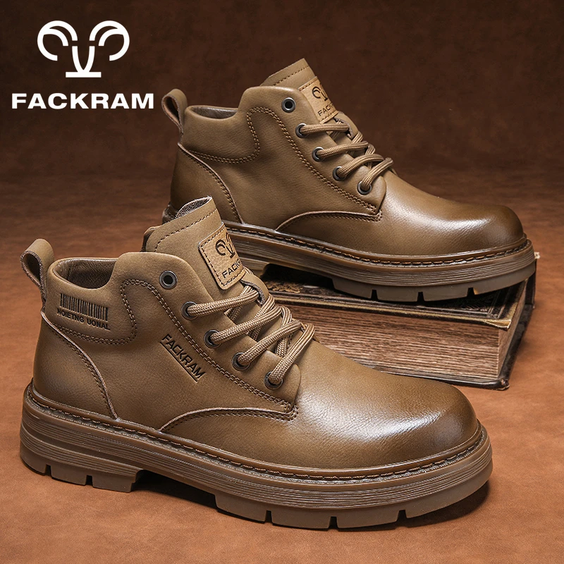 FACKRAM2025年秋冬季新款男士中高帮马丁靴切尔西厚底增高时尚鞋
