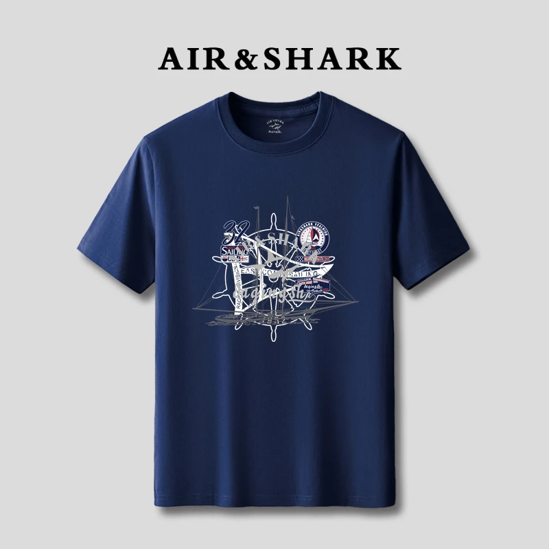 AIR SHARK/鲨鱼100%纯棉短袖t恤男宽松休闲百搭透气薄款半袖夏季