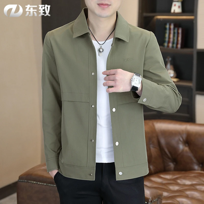 东致春秋新款夹克男士休闲工装纯色薄款外套潮流帅气褂子百搭上衣