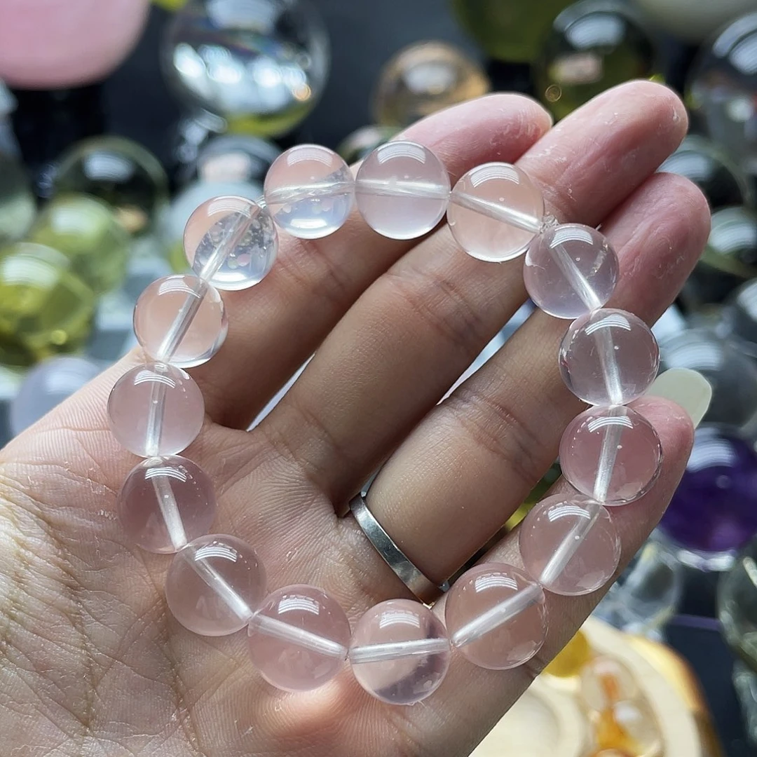 水晶珠宝半成品未镶嵌12mm粉水晶手链