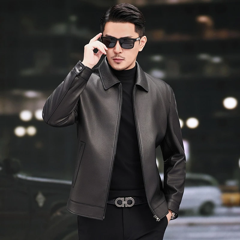 新西兰进口头层鹿皮真皮皮衣男外套春秋季薄款男士翻领中年皮夹克