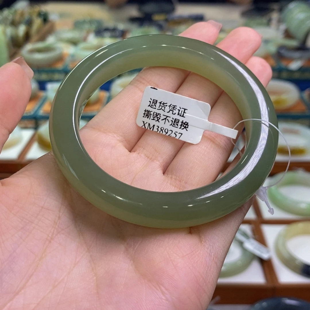未镶嵌手镯和田玉青海冰底湖水绿57/58