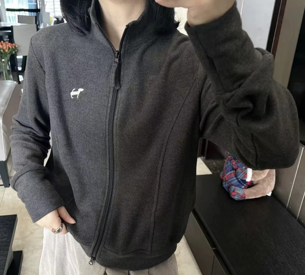 拉链加绒连帽开衫短外套双面运动保暖户外女士立领春秋冬季