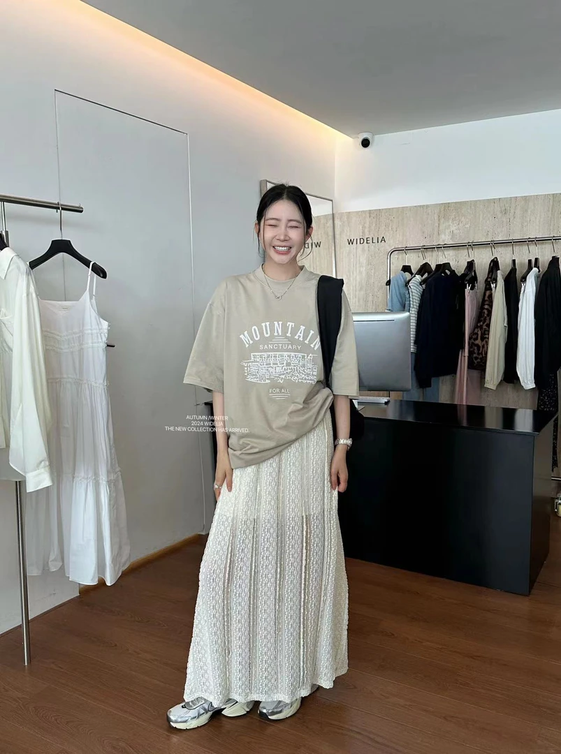 widelia夏季新款韩系图案印花短袖T恤8236，蕾丝半裙8235