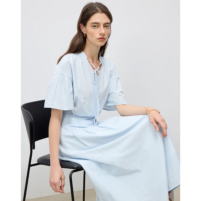 自巧小个子蓝色条纹衬衫半裙套装大方得体穿搭两件套 25ZQ92154