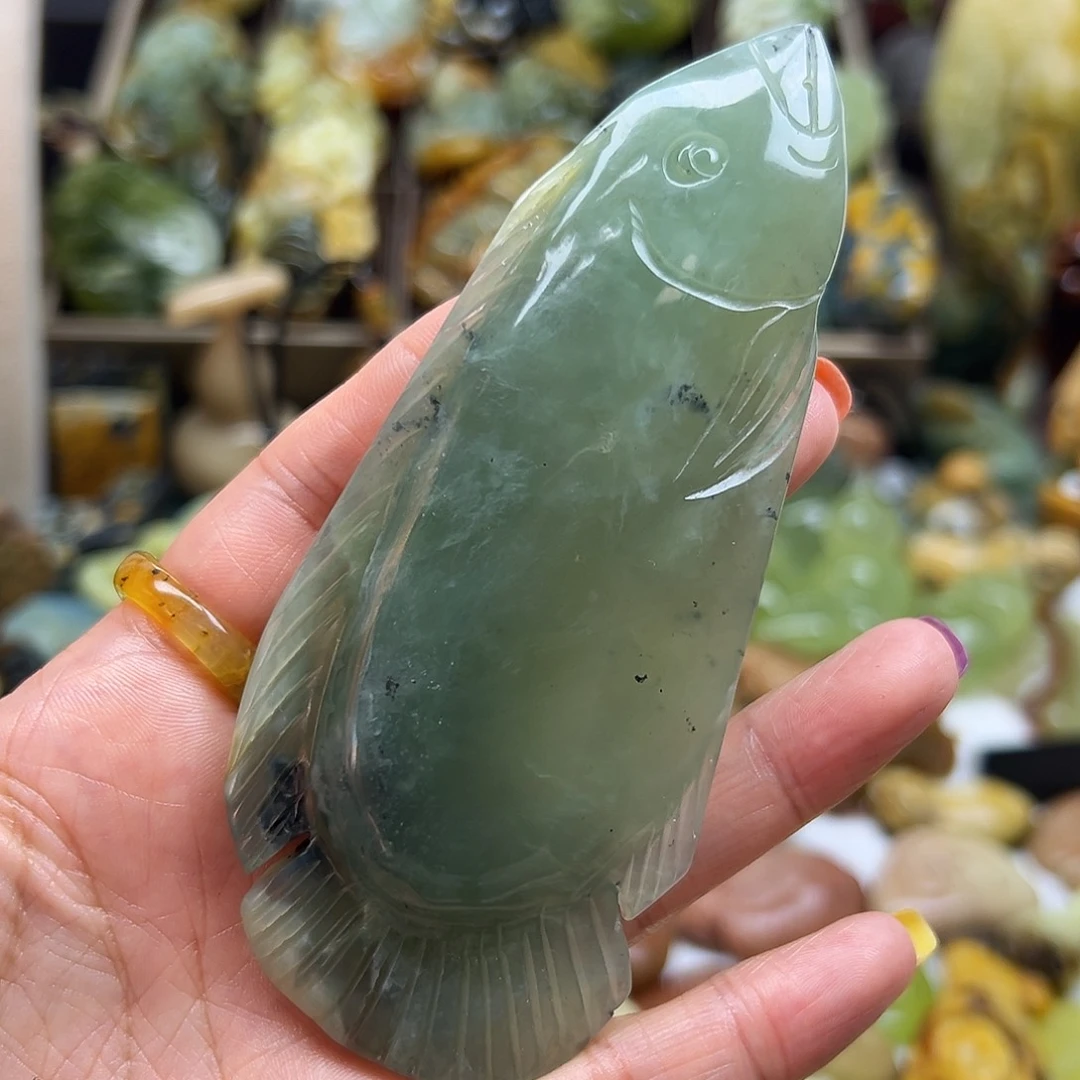 岫玉未镶嵌颈饰花玉兰水鱼手玩