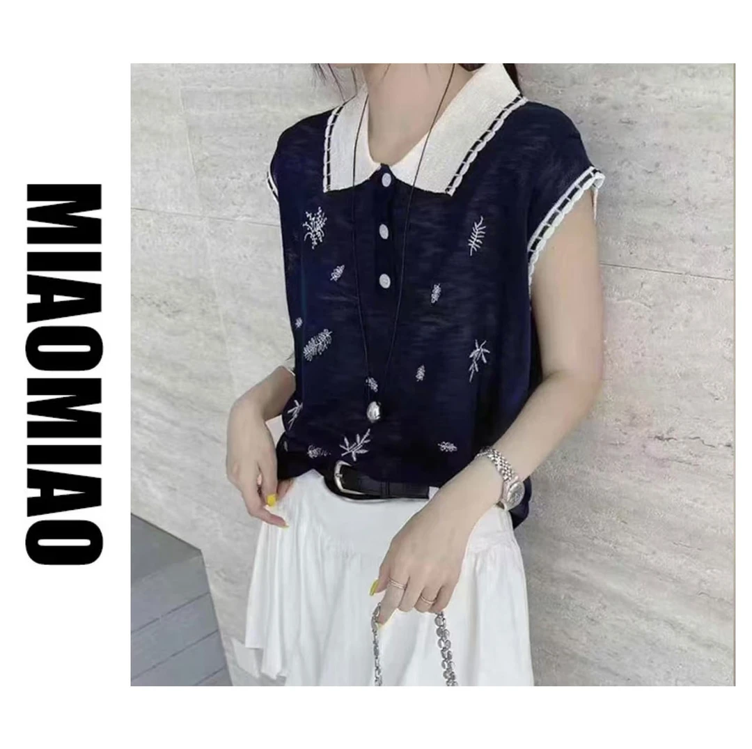 【苗苗】932夏季新款百搭短袖T恤女时尚设计感减龄显瘦针织大码上衣