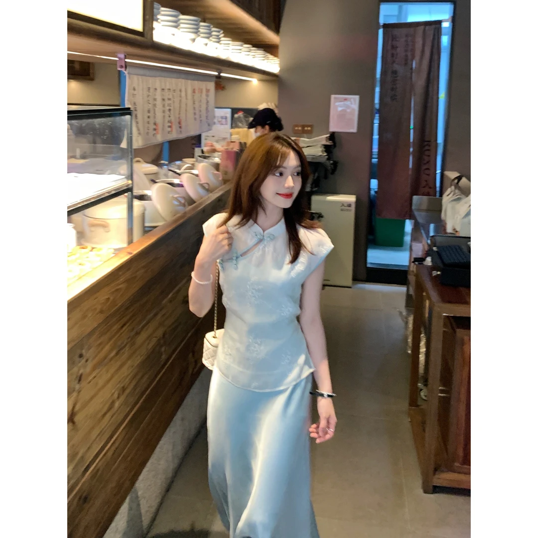 切糕自制【晚香玉兰】小个子夏季气质女时尚简约新中式气质套装