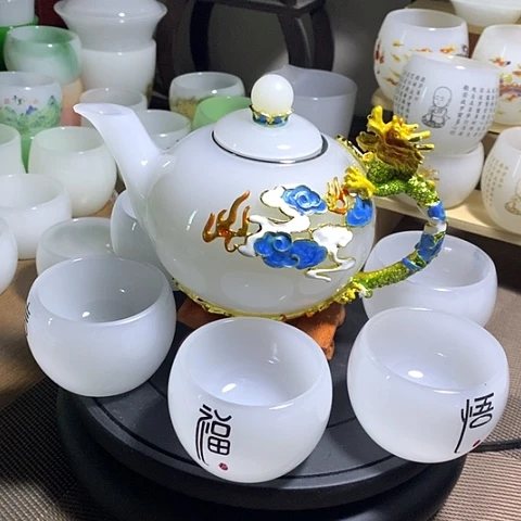 琉璃琉璃中式珐琅彩龙腾盛世一壶六杯礼盒套装