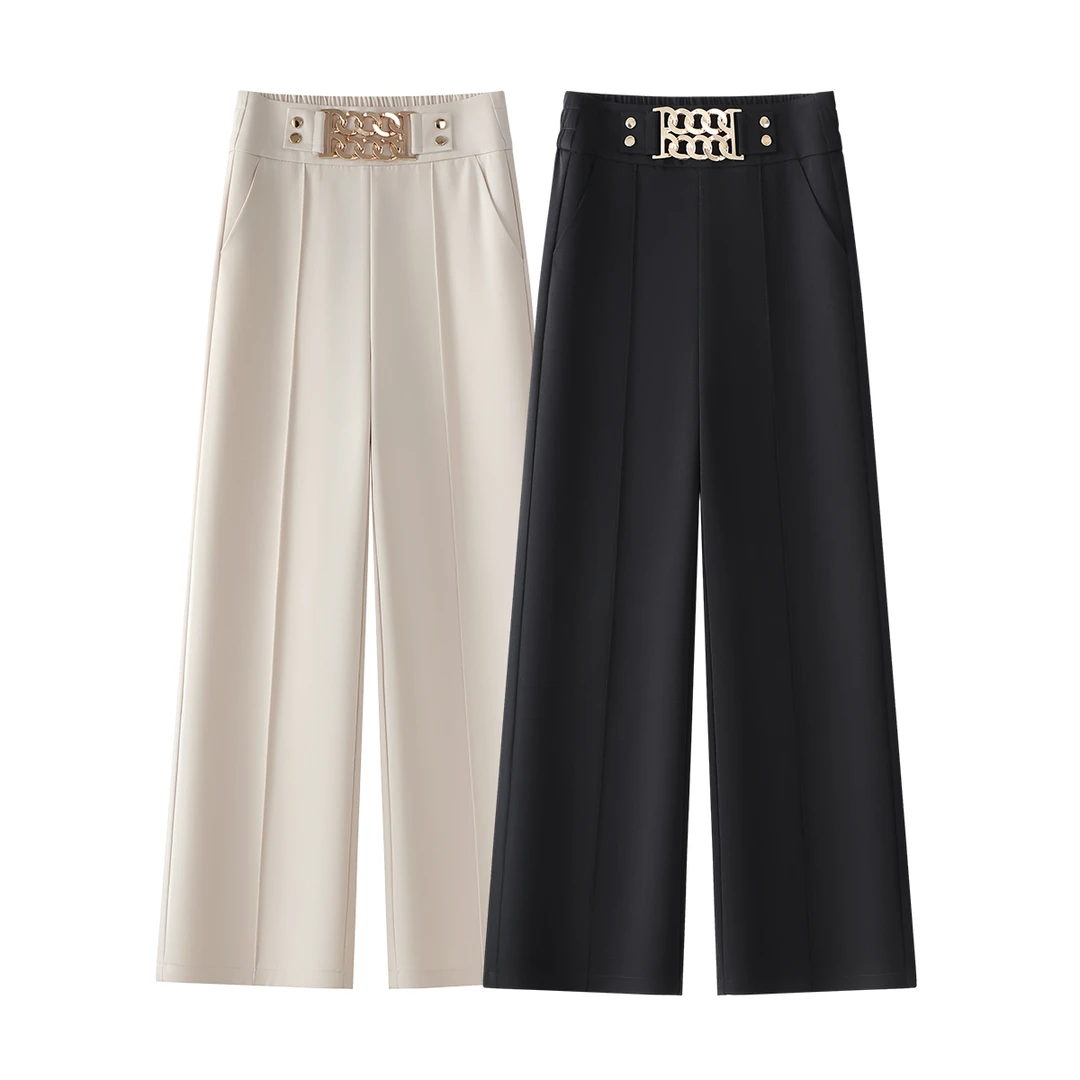 2025秋季新款中年女裤垂顺免烫跳舞裤宽松高腰阔腿长裤时尚休闲裤