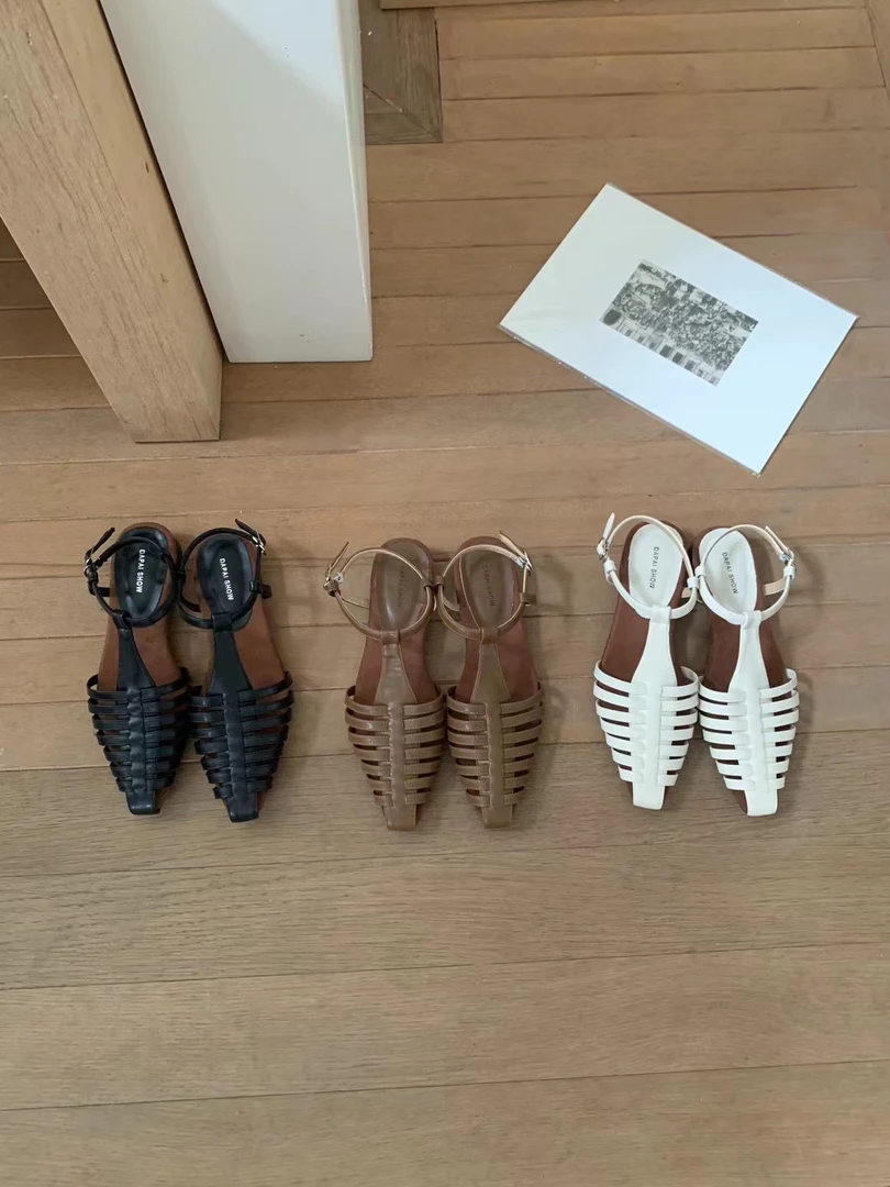 H817编织镂空包头女罗马凉鞋时装凉鞋时尚低跟高质感穿搭复古浅口