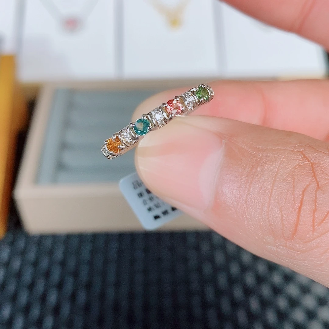 桃***哈戒指银S925镶嵌碧玺