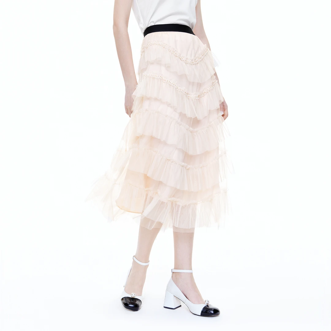 missCOCOON钻条珍珠蛋糕裙25夏新款半身裙0054