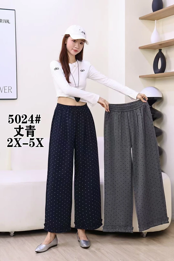 2025新款波点休闲裤女秋款韩系松驰感松紧腰宽松显瘦百搭阔腿裤