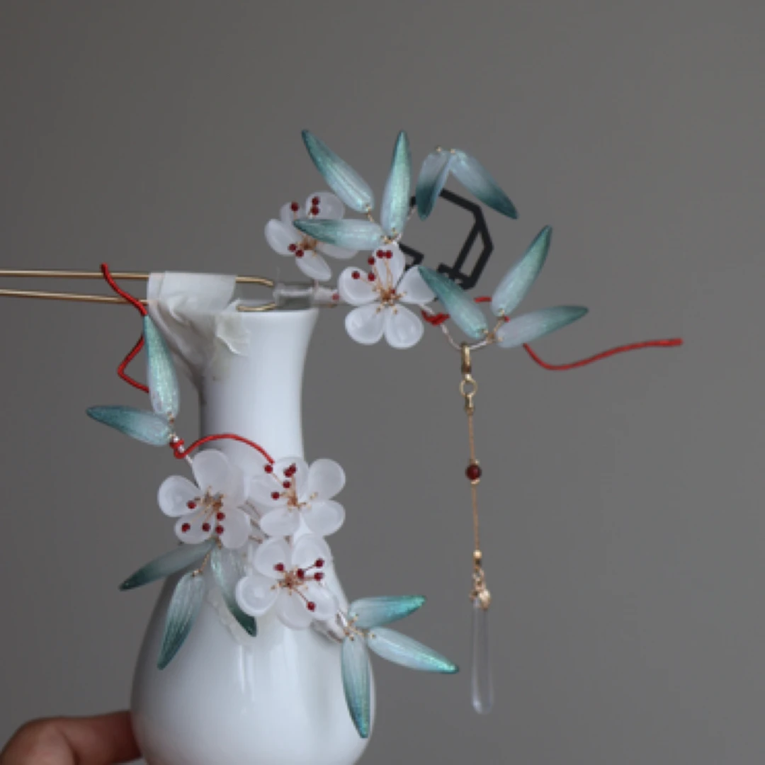 原创（烟渺）夹竹桃琉璃簪花发饰汉服配饰古风发饰