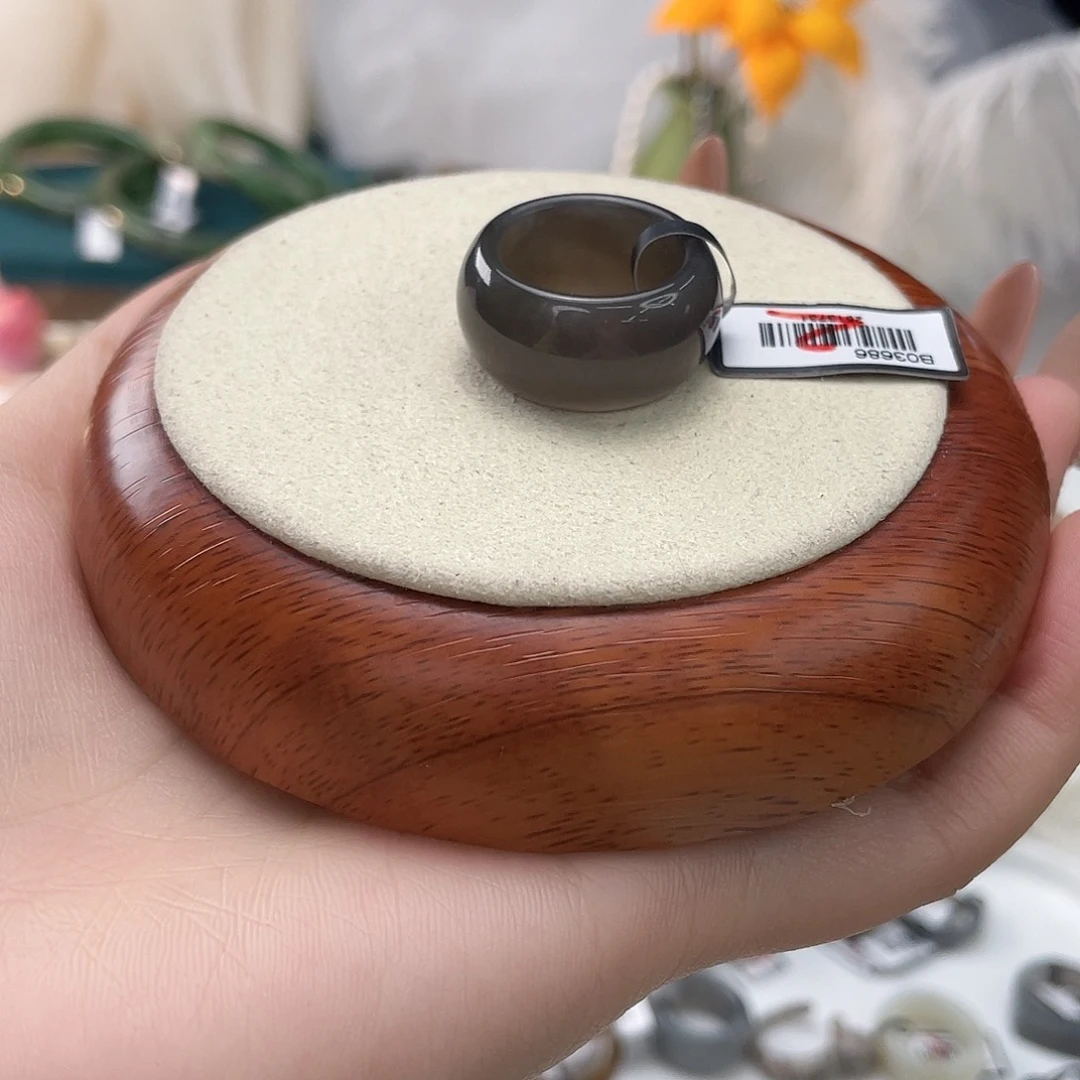 和田玉未镶嵌戒指灰紫墩墩17.9v187