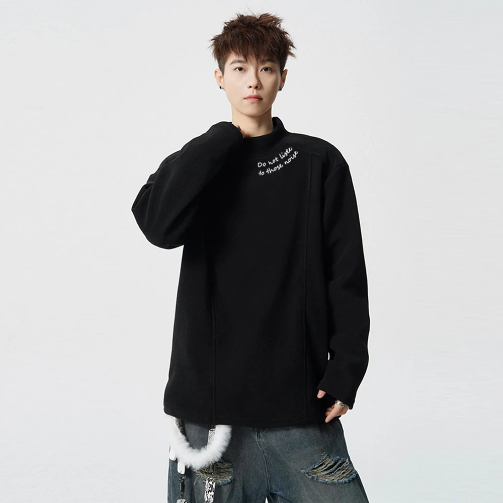 毛茸茸德绒纯色秋冬季加绒加厚长袖半高领打底衫内搭男白色T恤