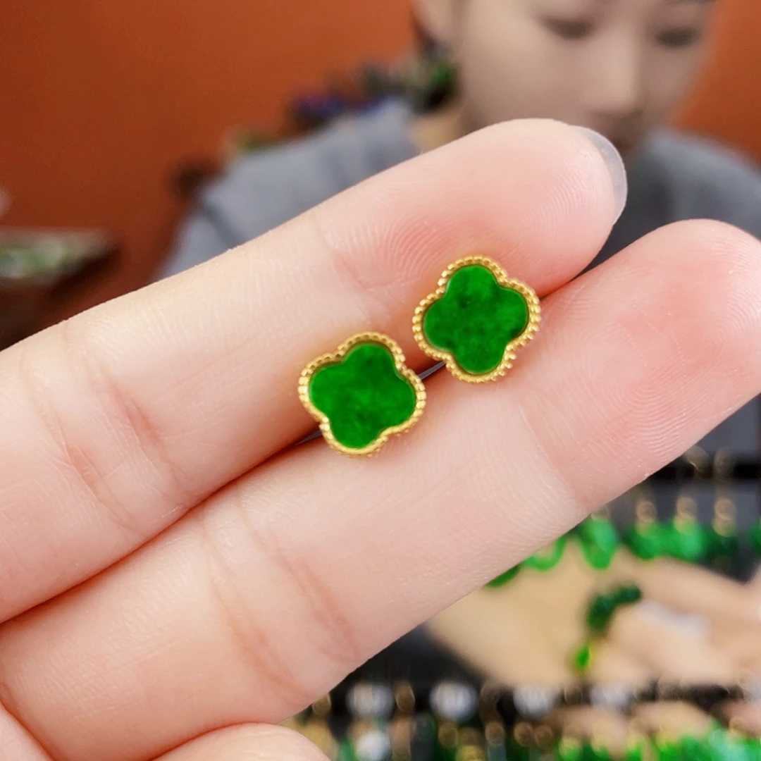 翡翠银S925镶嵌耳饰