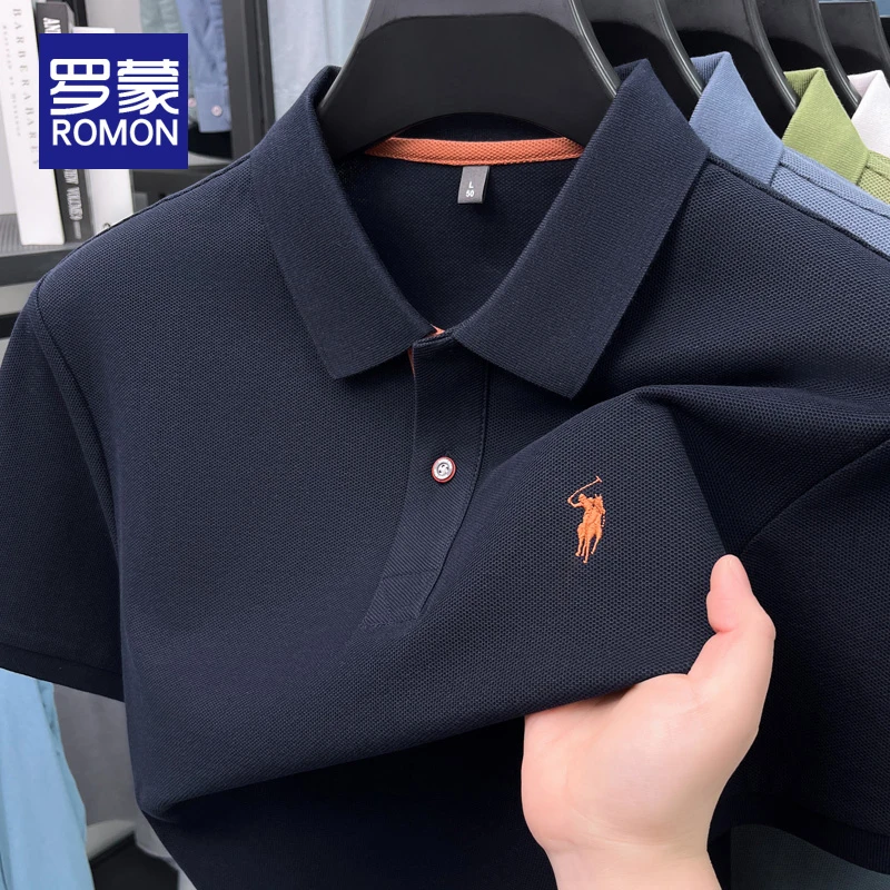 罗蒙男士时尚纯棉短袖POLO衫男款商务夏季薄款休闲翻领半袖T恤男