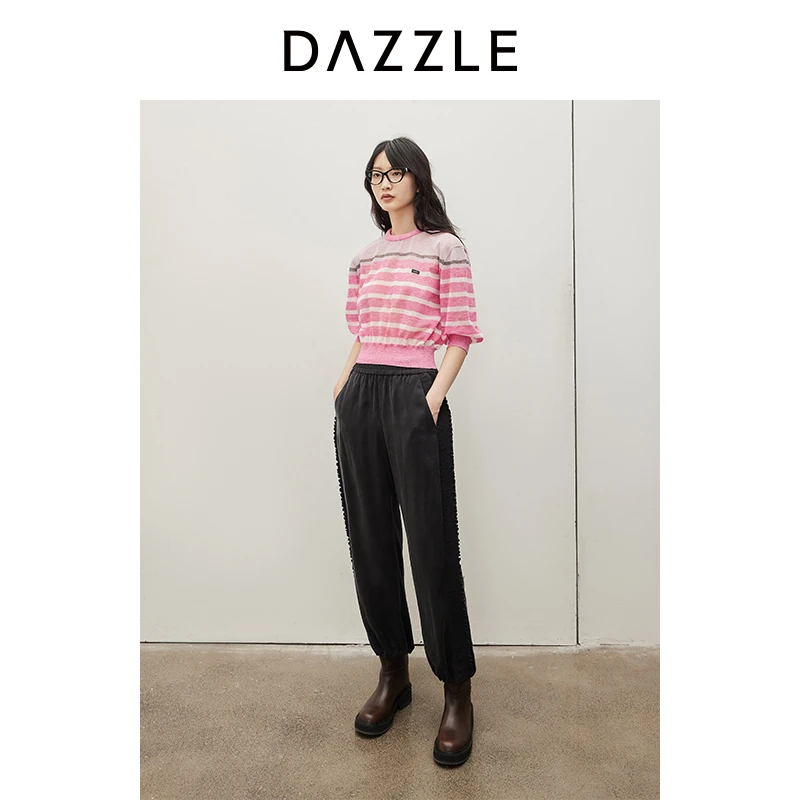 【上新】DAZZLE地素针织衫24夏新款魔力针织条纹撞色上衣2I2E336