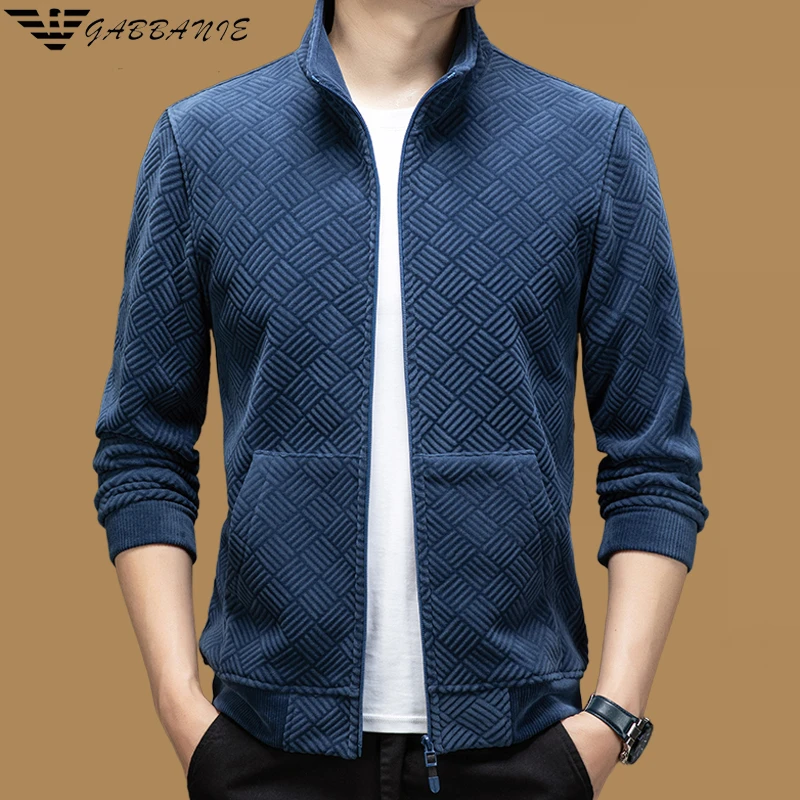 意大利品牌男士雪尼尔外套秋冬季立领时尚潮流百搭加绒夹克上衣男