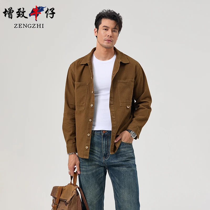 ZENGZHI/增致牛仔1107春季卡其色男款百搭潮流高奢牛仔外套