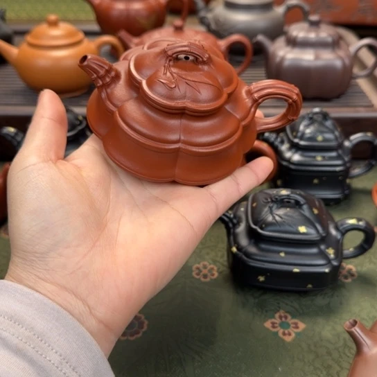 月***章茶壶紫砂宜兴紫砂六方海棠竹鼓