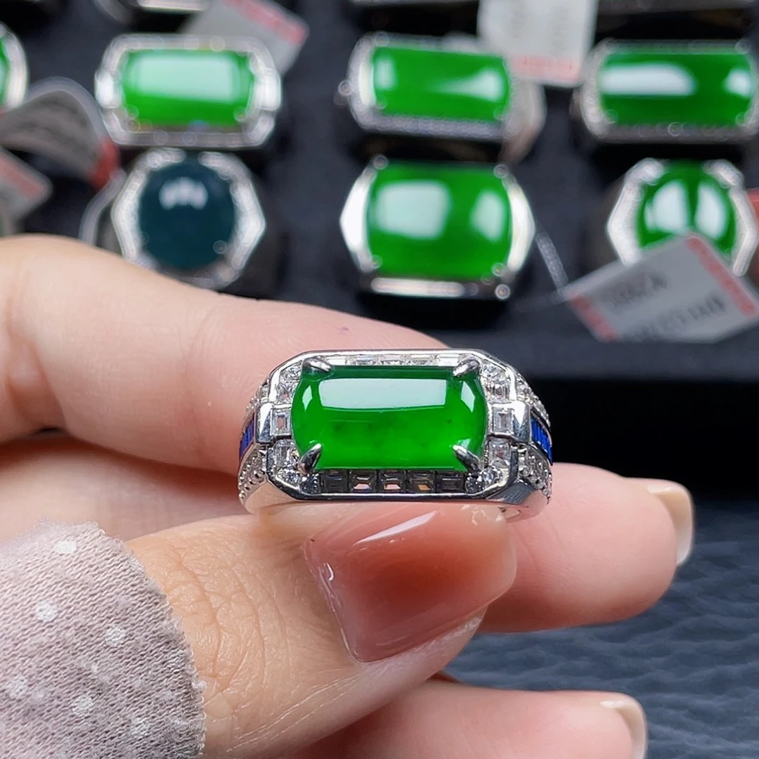 翡翠银S925镶嵌戒指天然A货翡翠没运费险3669