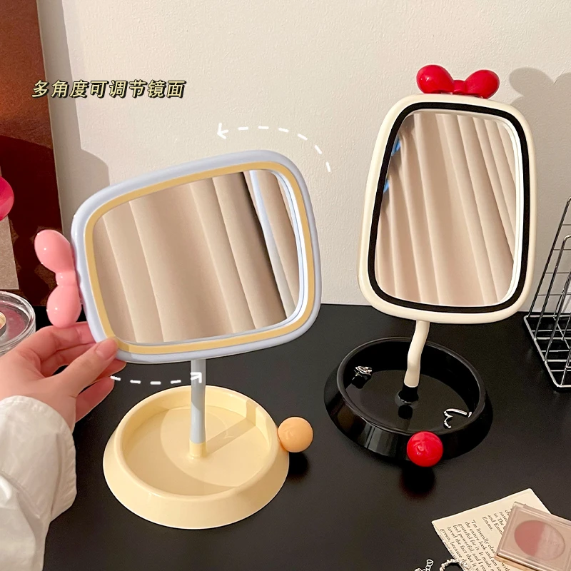 蝴蝶结高颜值少女心镜子化妆镜学生宿舍卧室可置物便携可爱梳妆镜