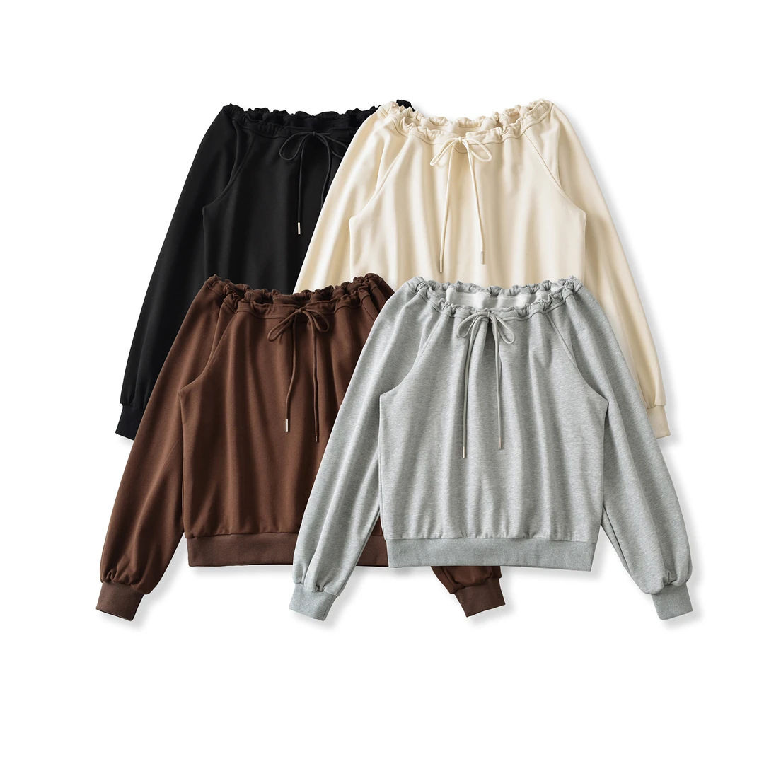 WS9276斜肩抽绳辣妹长袖卫衣