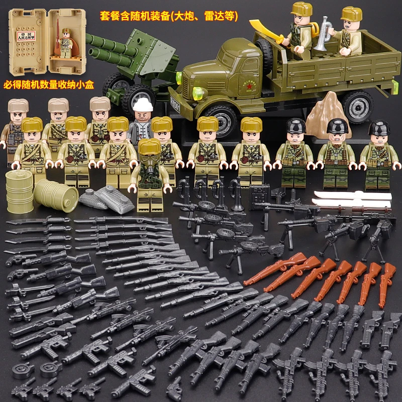 中国志愿军长津湖积木盲盒小人便宜兵人小学生拼装男孩儿童玩具