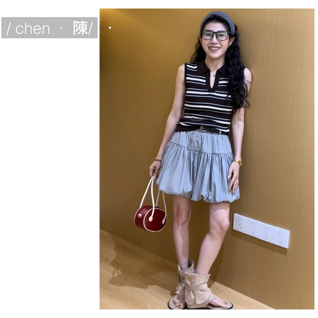 chen·陳【复古条纹】翻领针织短款上衣