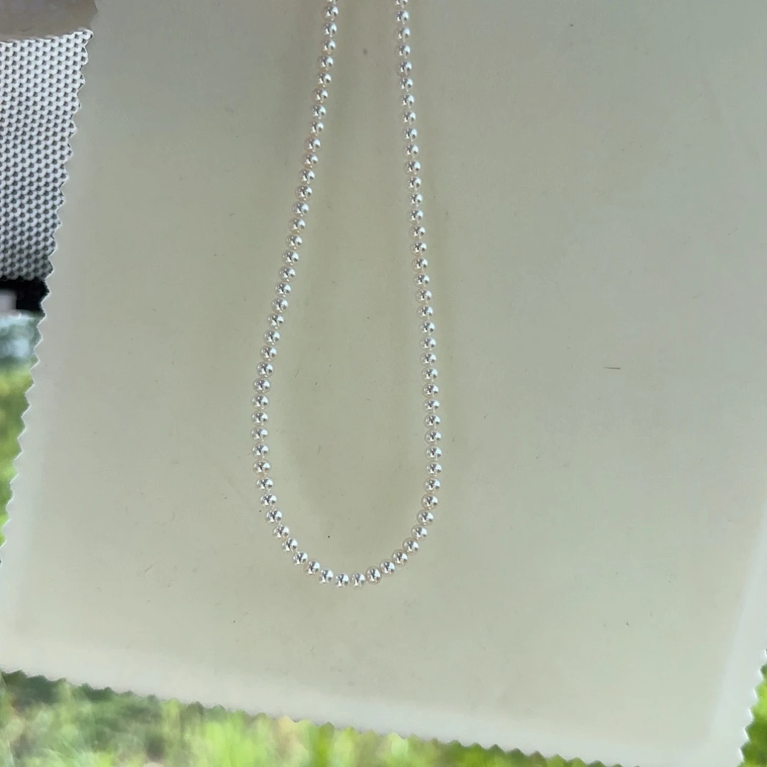 淡水珍珠银S925镶嵌颈饰3-4无核极光镜面正圆无暇炫彩粉