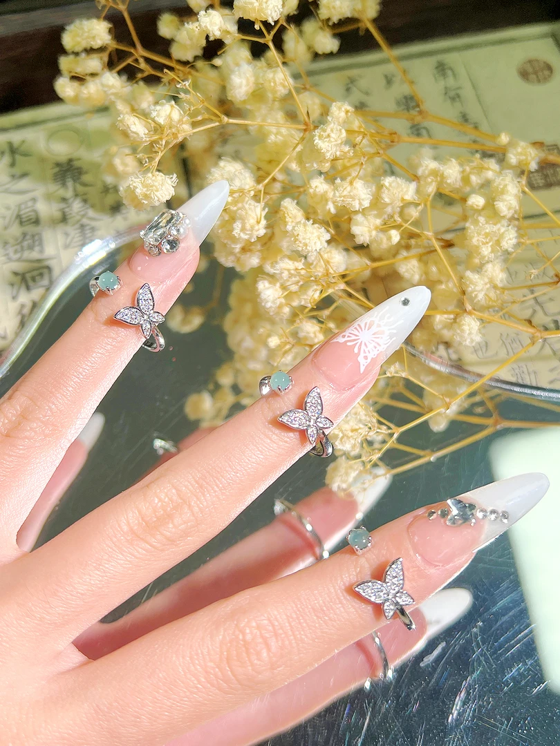 新中式轻奢百搭时尚天然A货翡翠蓝水蝴蝶戒指女开口可调节