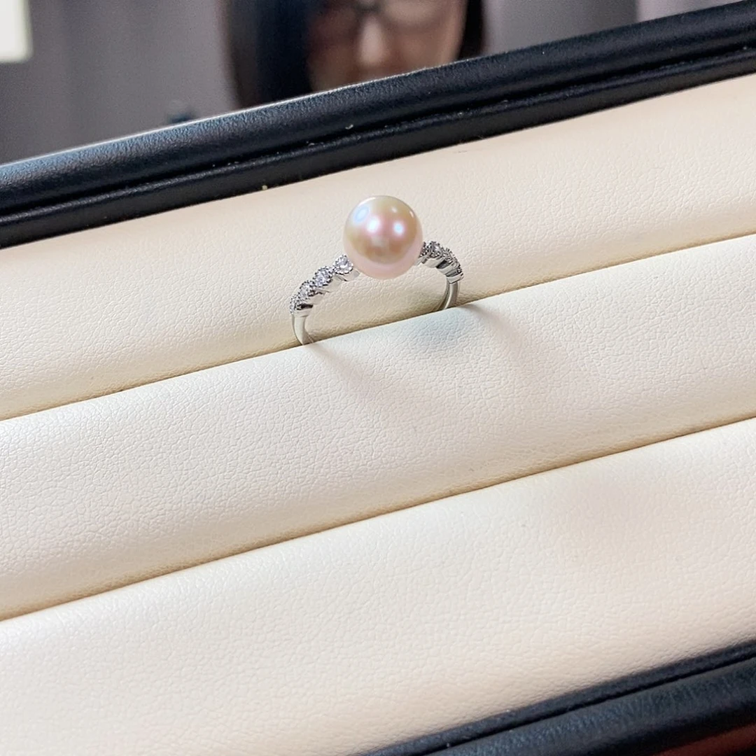 淡水珍珠戒指银S925镶嵌8mm