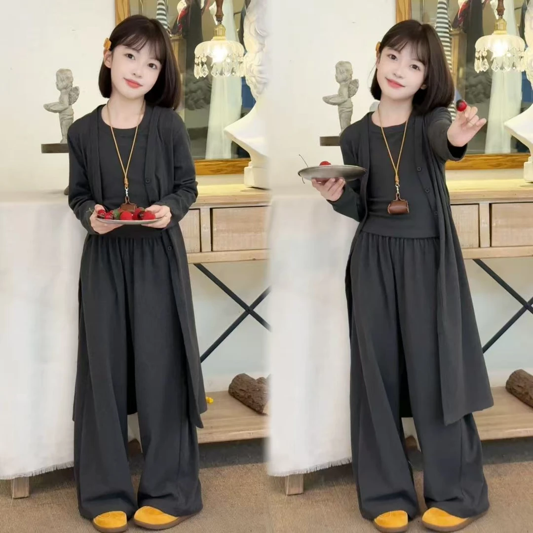 女童长款开衫秋季2025新款儿童韩系穿搭洋气初秋潮酷痞帅童装