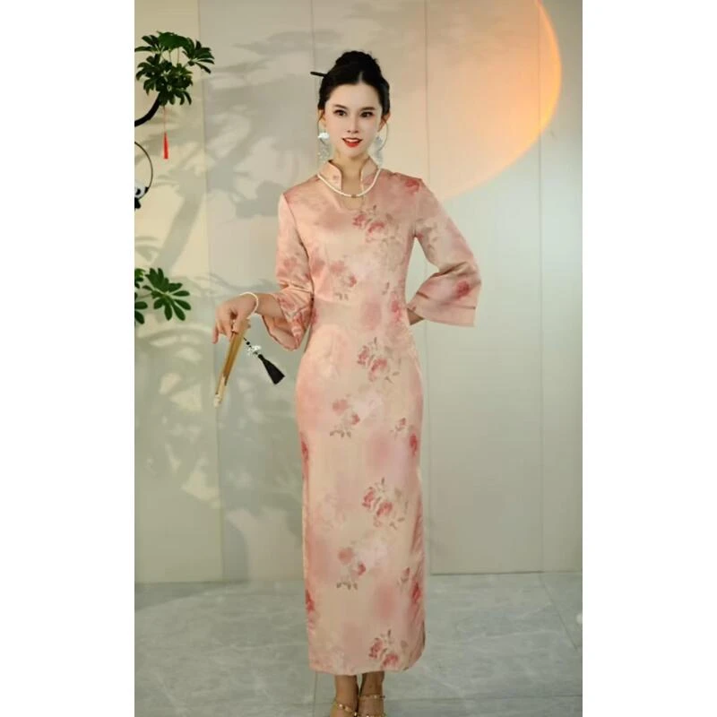 诗画 春秋新款古法新中式气质温柔修身日常旗袍裙，A102870