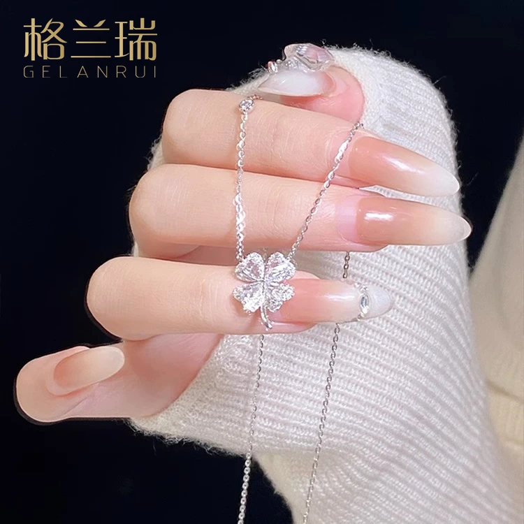 格兰瑞 坠链均足银 99纯银四叶草项链女款小众轻奢送女友闺蜜礼物