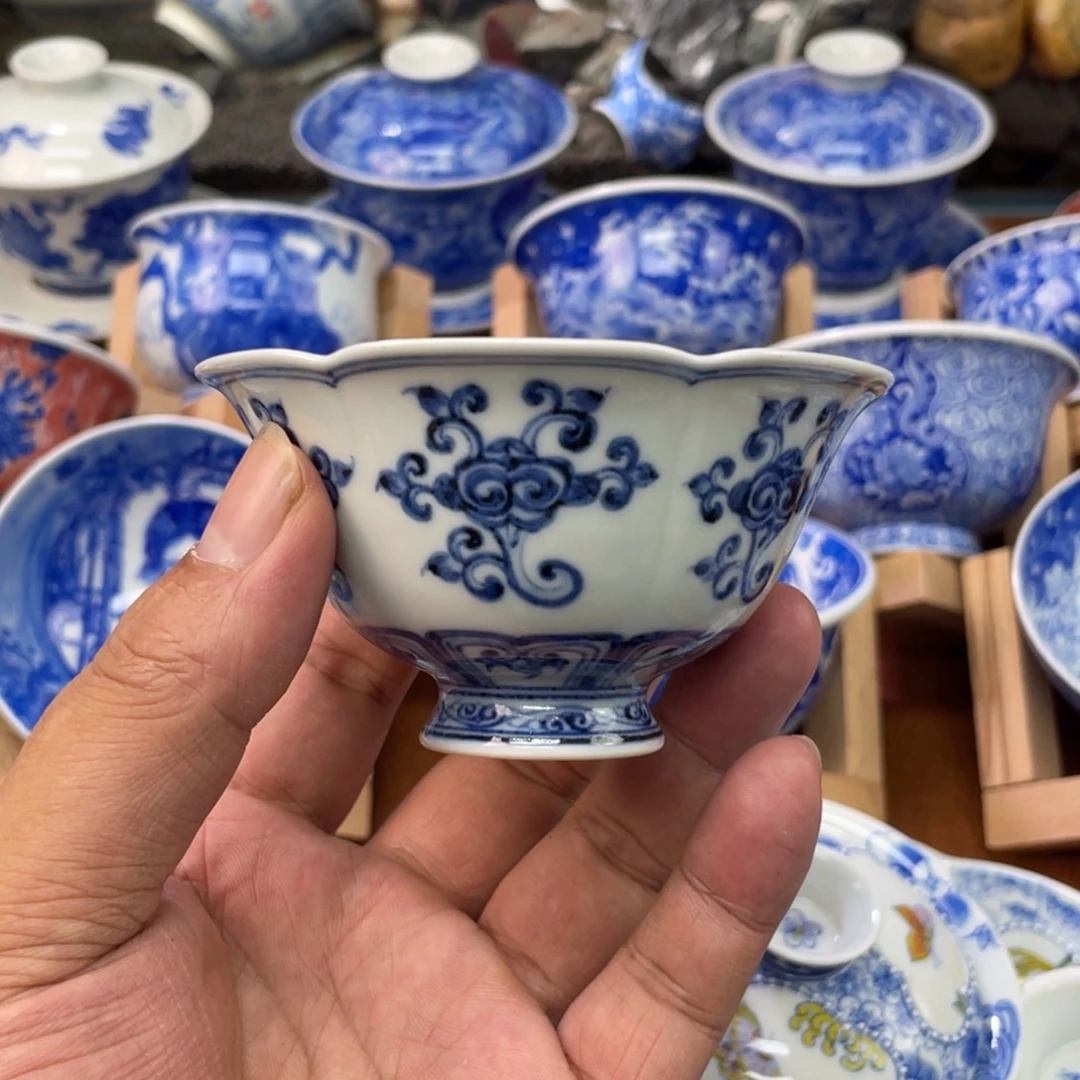 仿明 满绘  花口杯