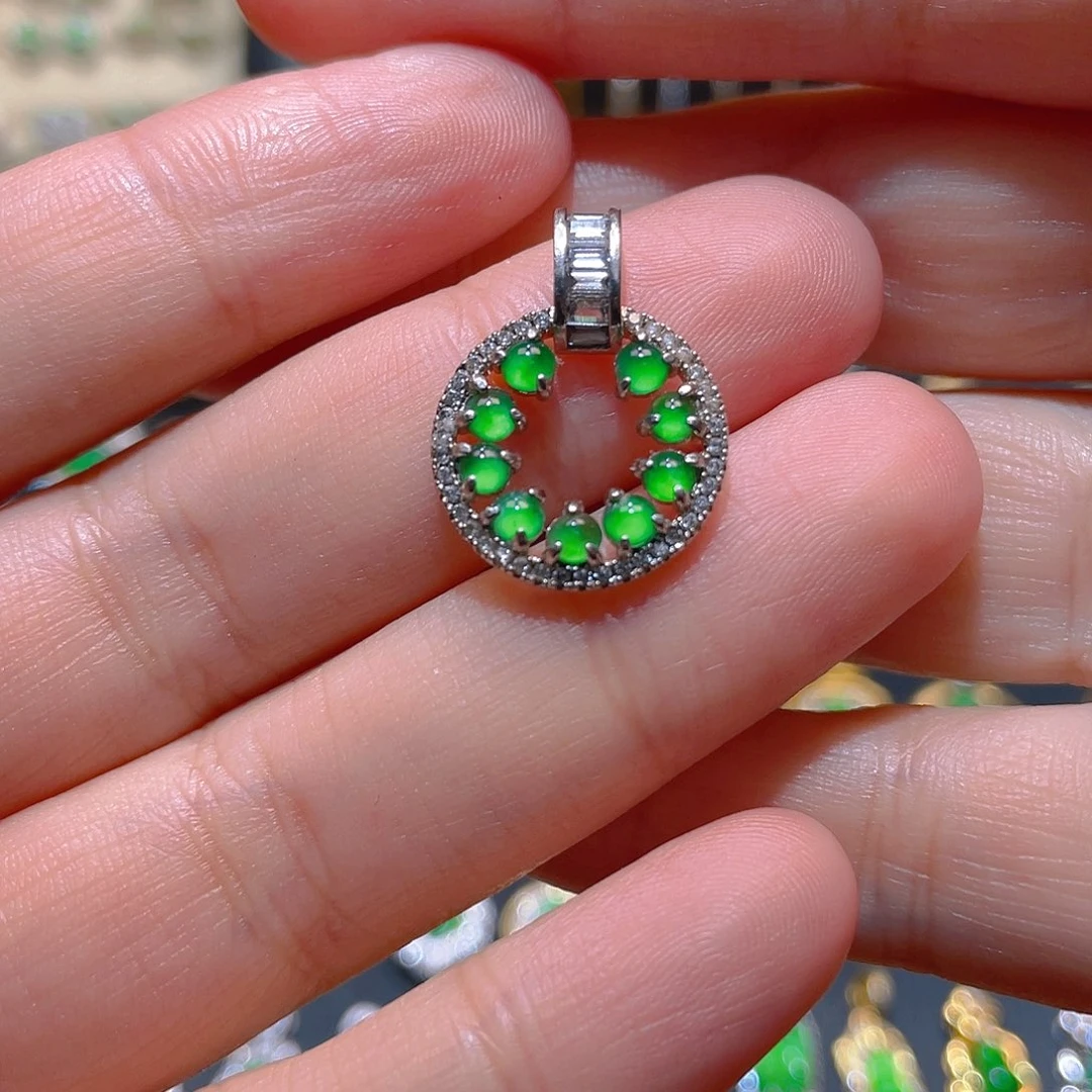 翡翠银S925镶嵌吊坠(不含链)