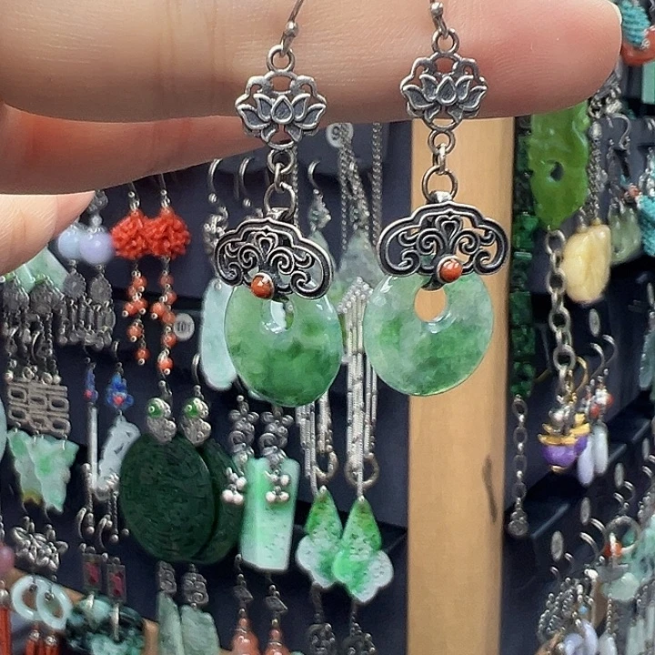 翡翠银S925镶嵌耳饰